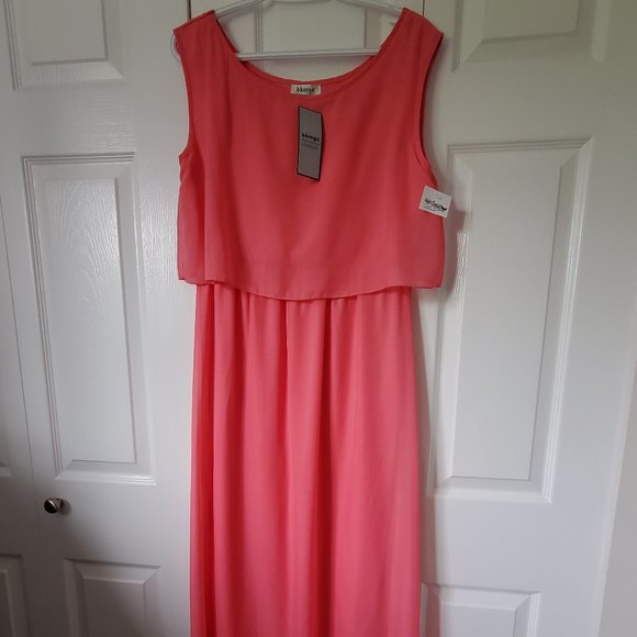 NEW w/TAG! Coral Pink Dress with Sheer Overlay - Picture 2 of 2